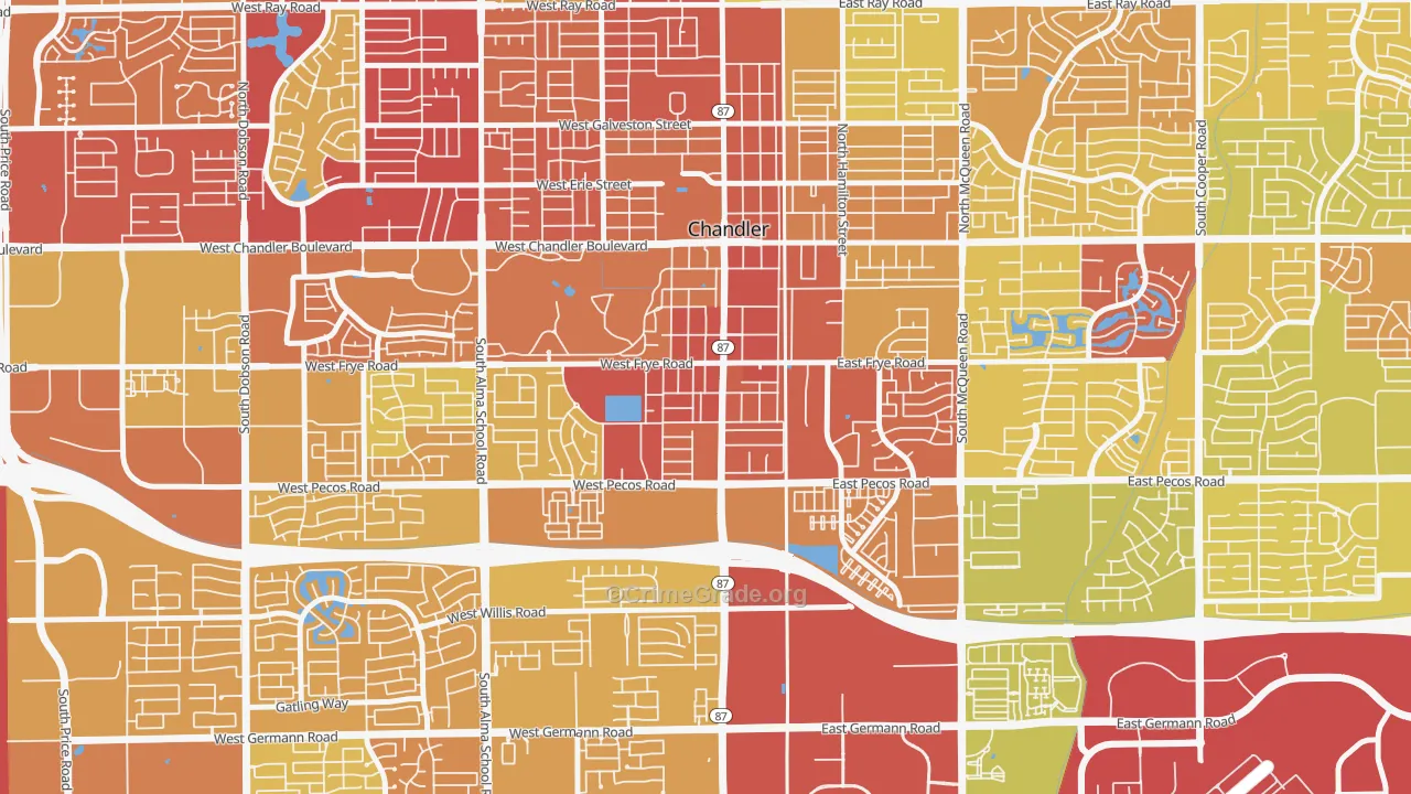 Downtown Chandler, Chandler, AZ Map of Vehicle Theft Rates