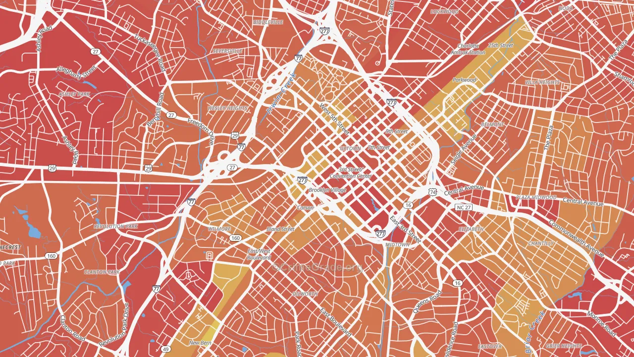 Downtown Charlotte, Charlotte, NC Map of Vehicle Theft Rates