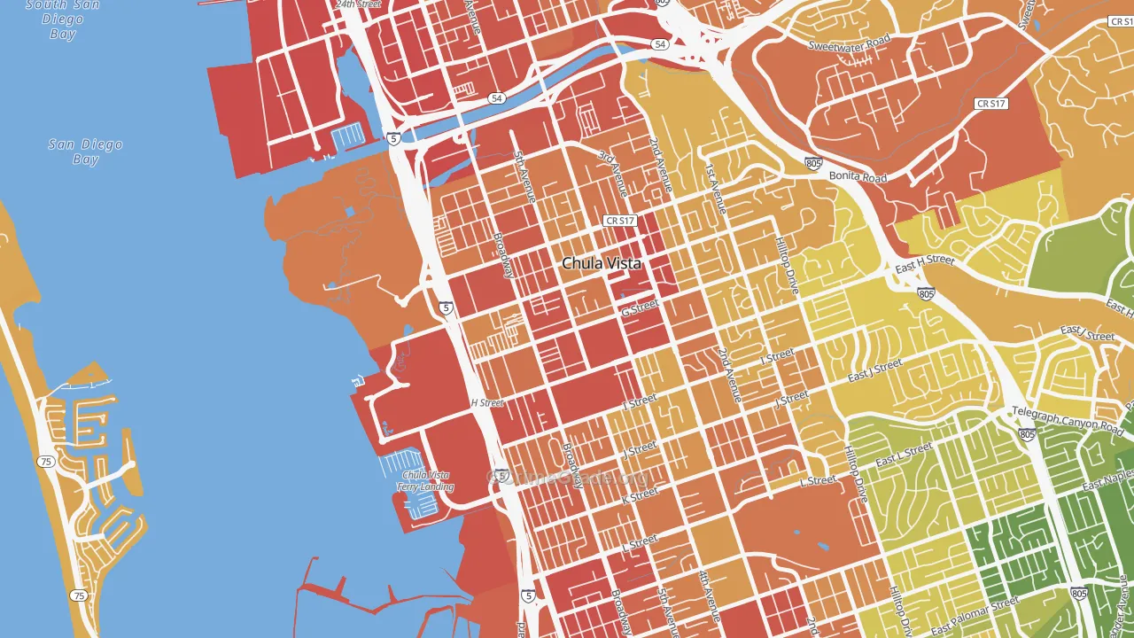 Downtown Chula Vista, Chula Vista, CA Map of Vehicle Theft Rates