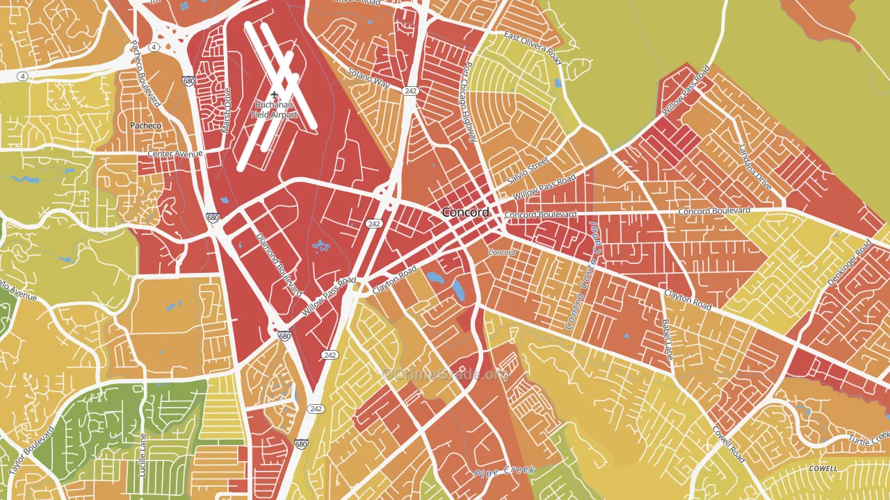 Downtown Concord, Concord, CA Map of Vehicle Theft Rates
