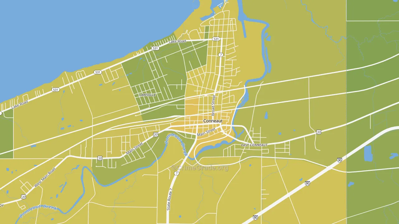 Downtown Conneaut, Conneaut, OH Map of Vehicle Theft Rates