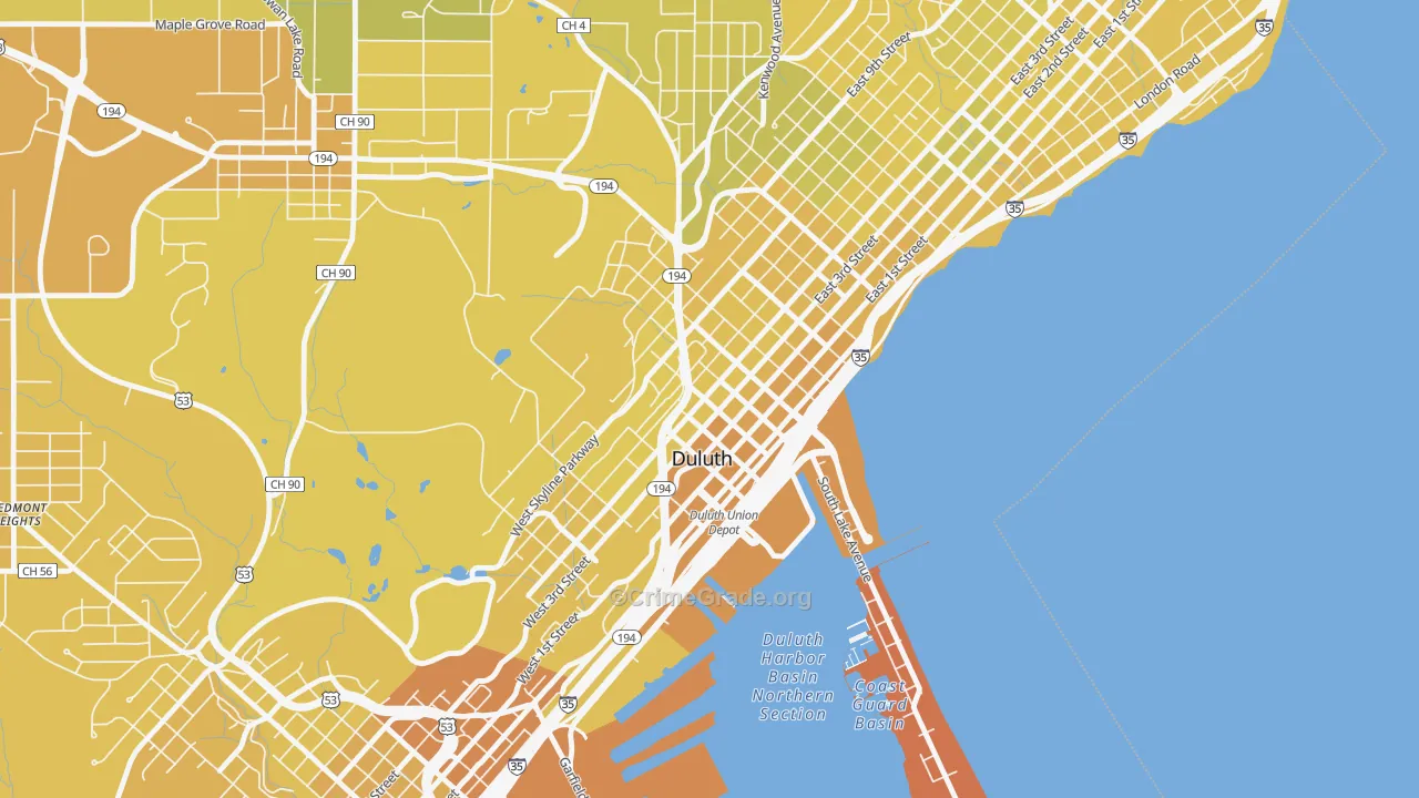 Downtown Duluth, Duluth, MN Map of Vehicle Theft Rates