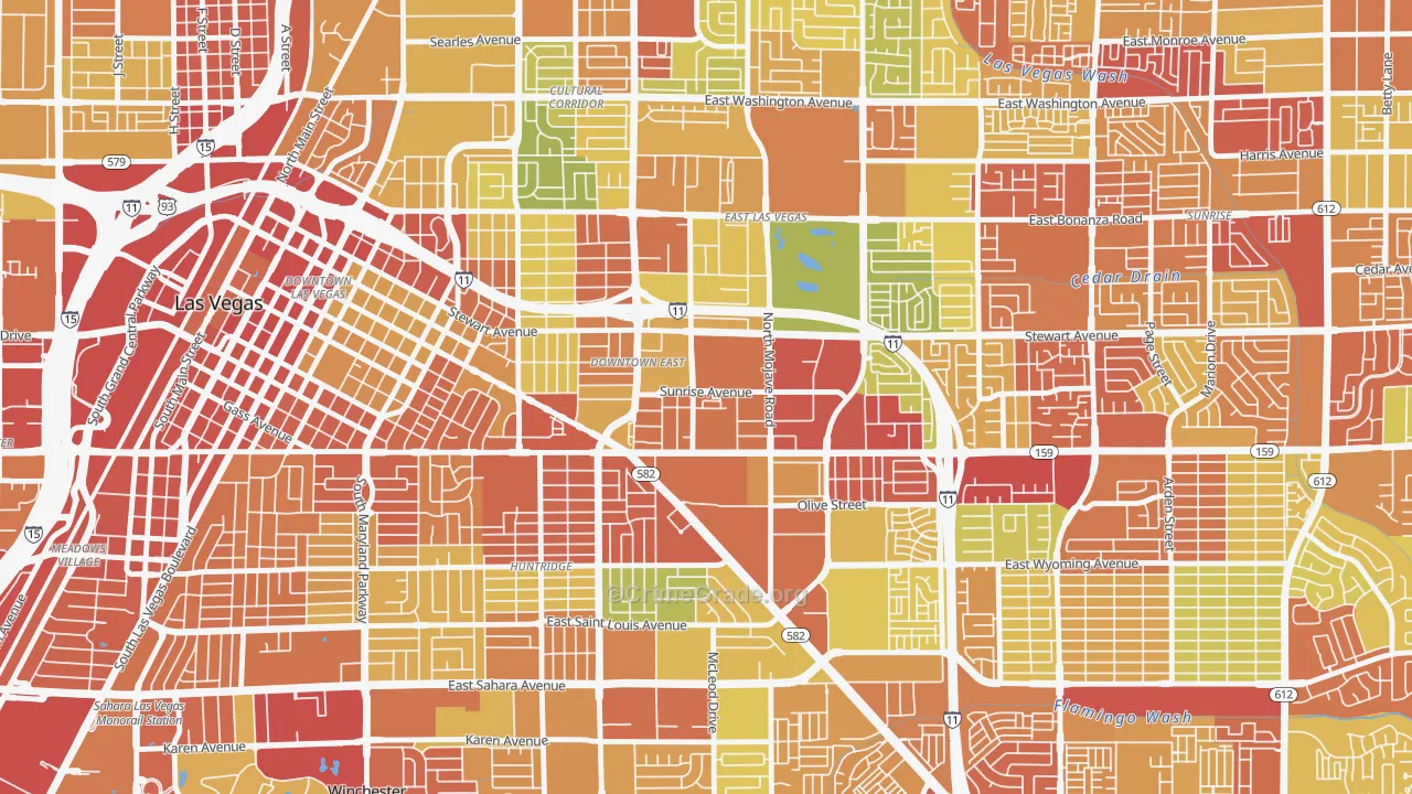 Downtown East, Las Vegas, NV Map of Vehicle Theft Rates