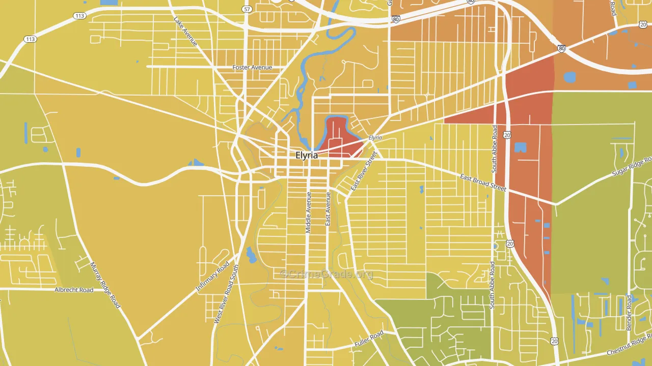 Downtown Elyria, Elyria, OH Map of Vehicle Theft Rates