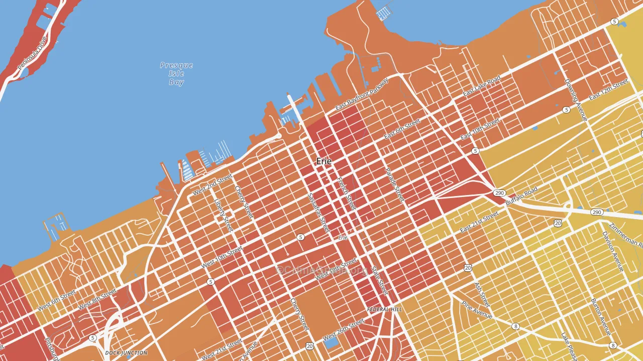 Downtown Erie, Erie, PA Map of Vehicle Theft Rates