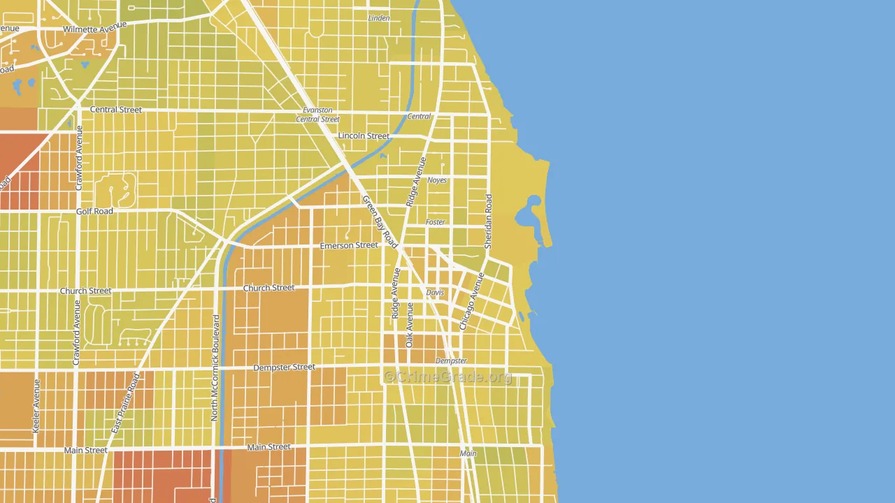 Downtown, Evanston, IL Map of Vehicle Theft Rates