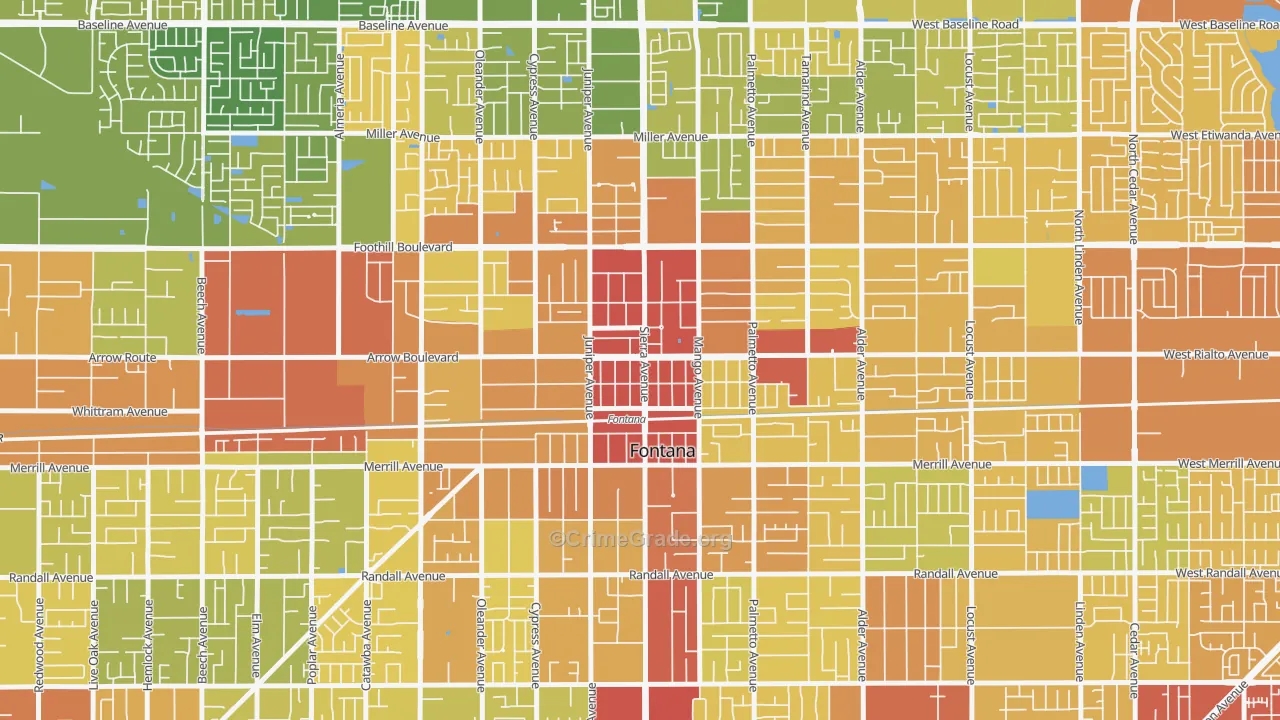 Downtown Fontana, Fontana, CA Map of Vehicle Theft Rates