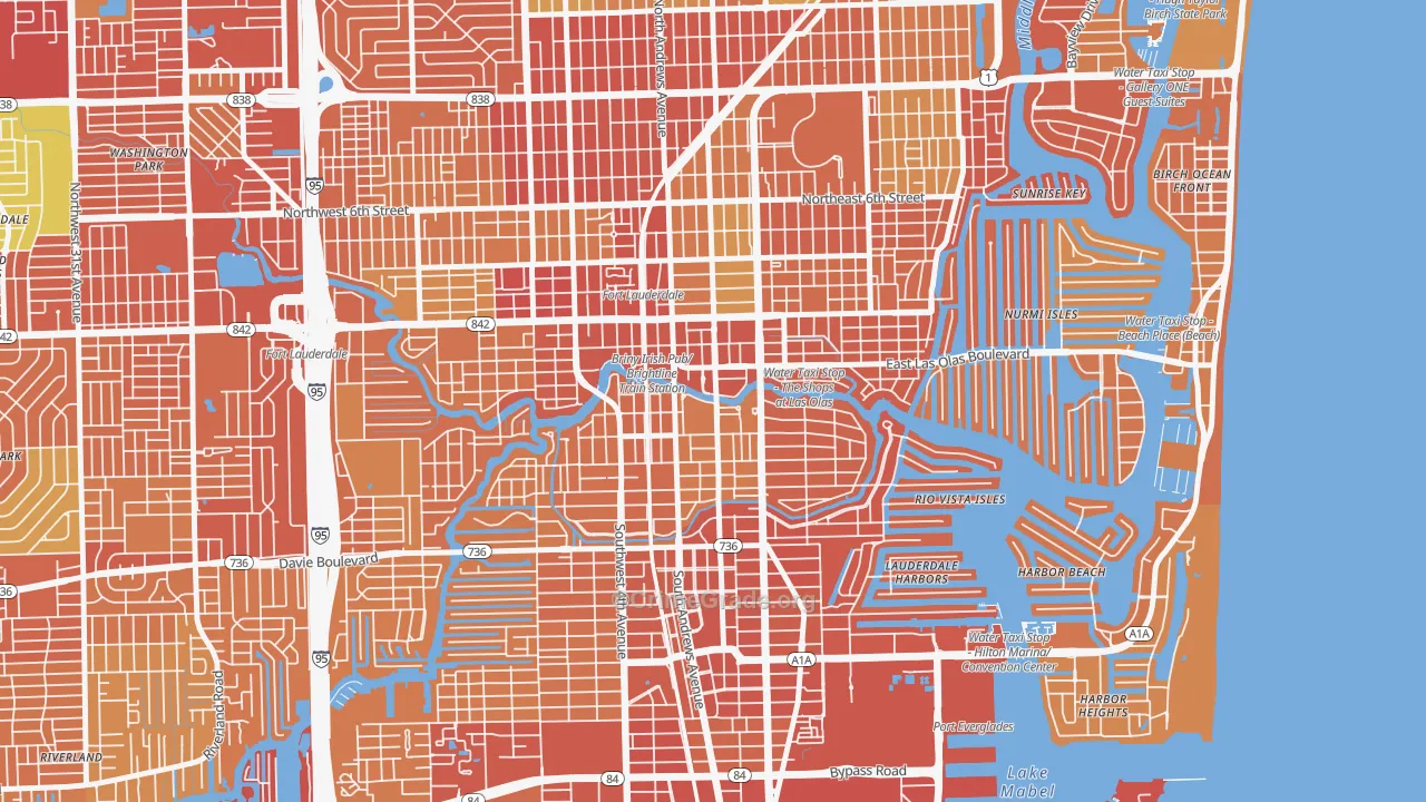 Downtown Fort Lauderdale, Fort Lauderdale, FL Map of Vehicle Theft Rates