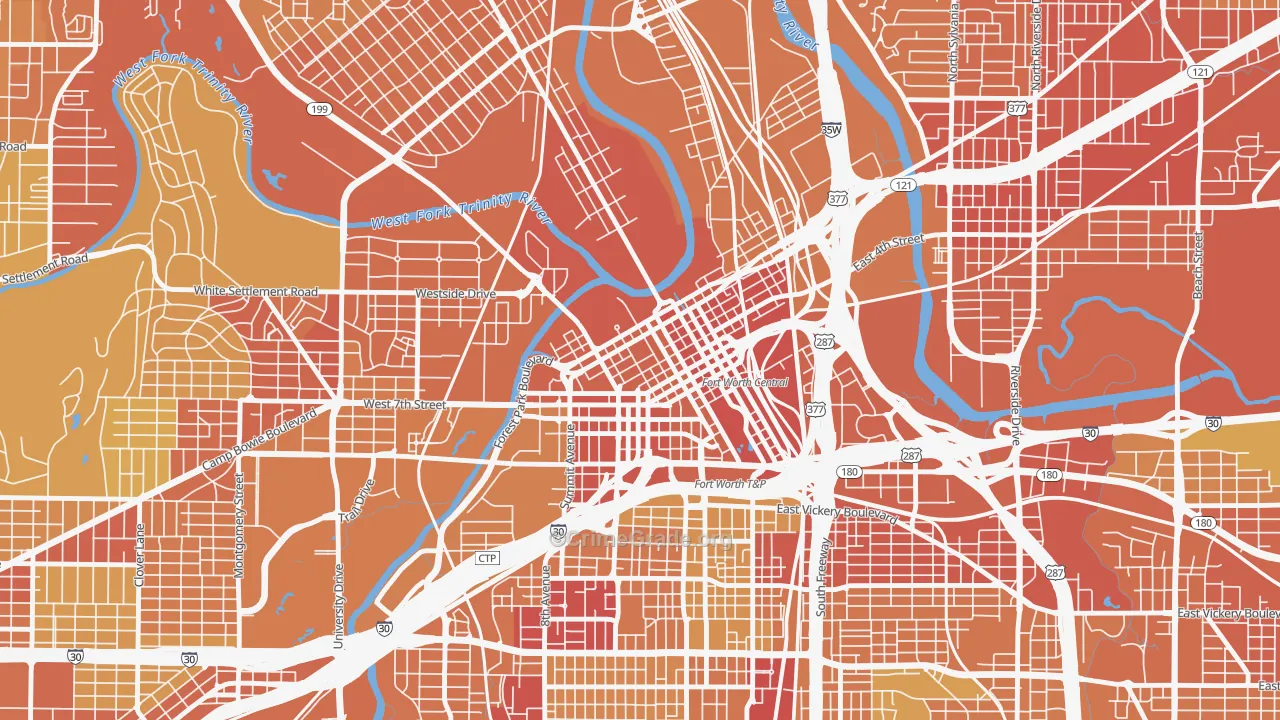 Downtown Fort Worth, Fort Worth, TX Map of Vehicle Theft Rates