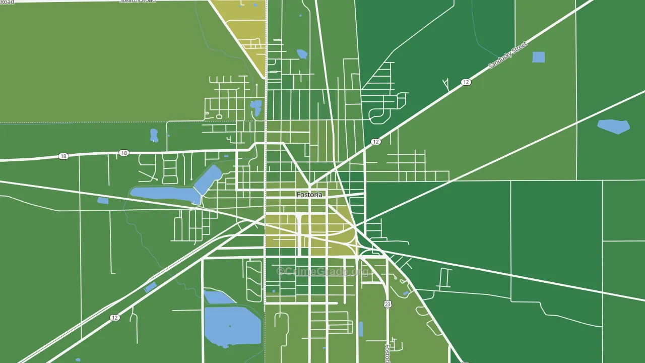 Downtown Fostoria, Fostoria, OH Map of Vehicle Theft Rates