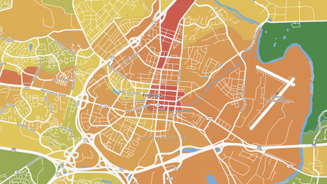 Downtown Frederick, Frederick, MD Map of Vehicle Theft Rates