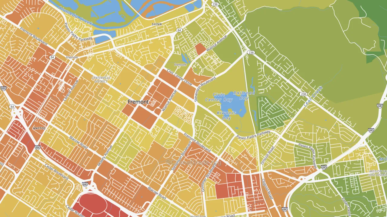 Downtown Fremont, Fremont, CA Map of Vehicle Theft Rates