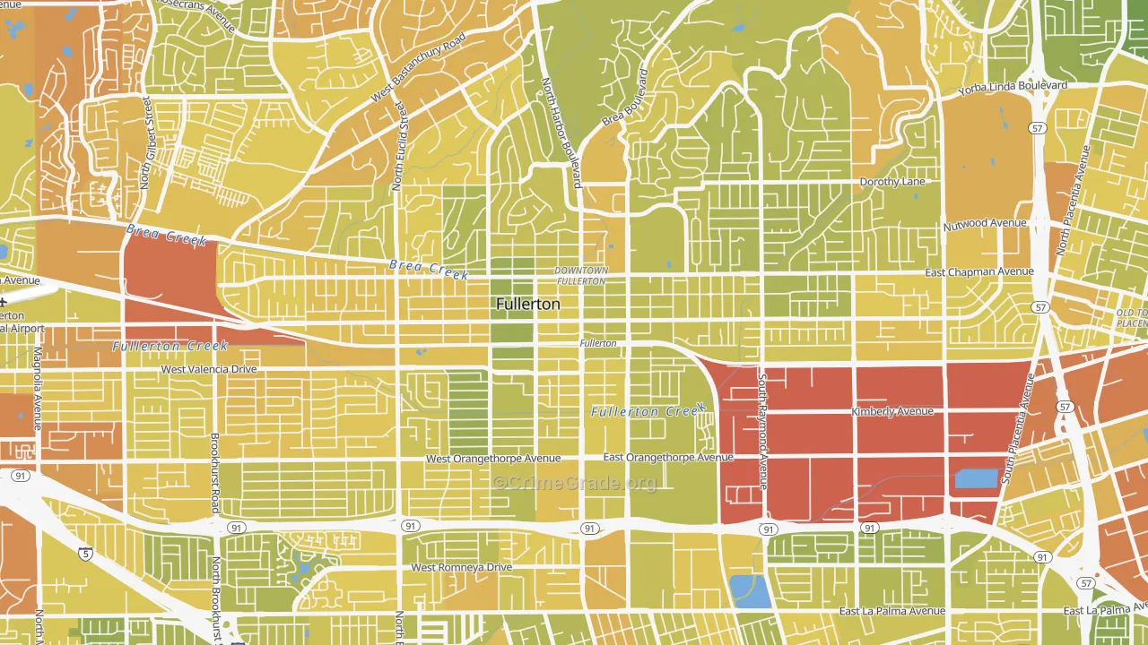 Downtown Fullerton, Fullerton, CA Map of Vehicle Theft Rates