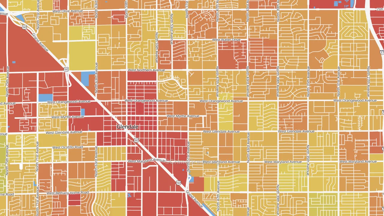 Downtown Glendale, Glendale, AZ Map of Vehicle Theft Rates