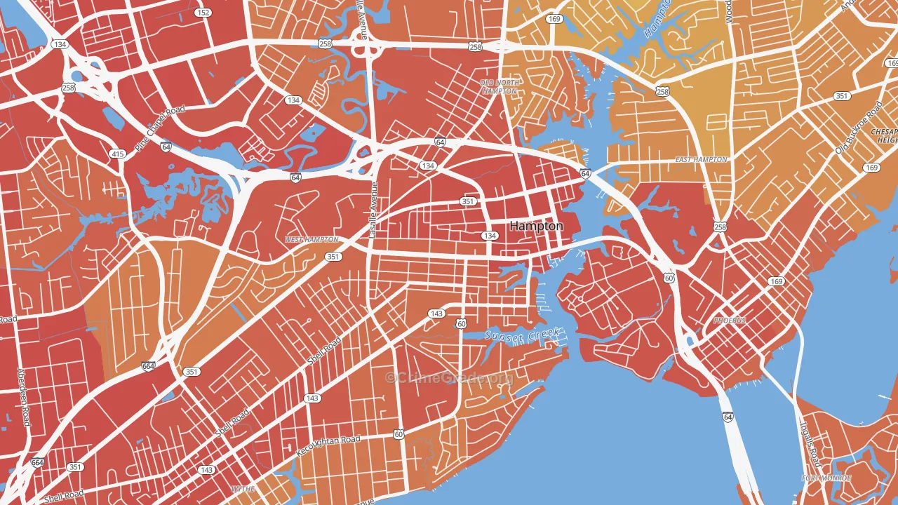 Downtown Hampton, Hampton, VA Map of Vehicle Theft Rates