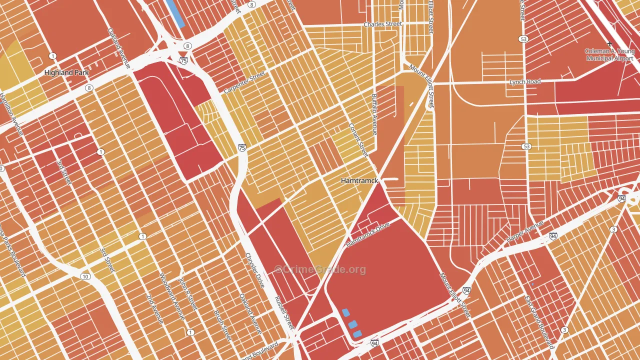 Downtown Hamtramck, Hamtramck, MI Map of Vehicle Theft Rates