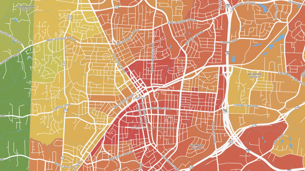 Downtown High Point, High Point, NC Map of Vehicle Theft Rates