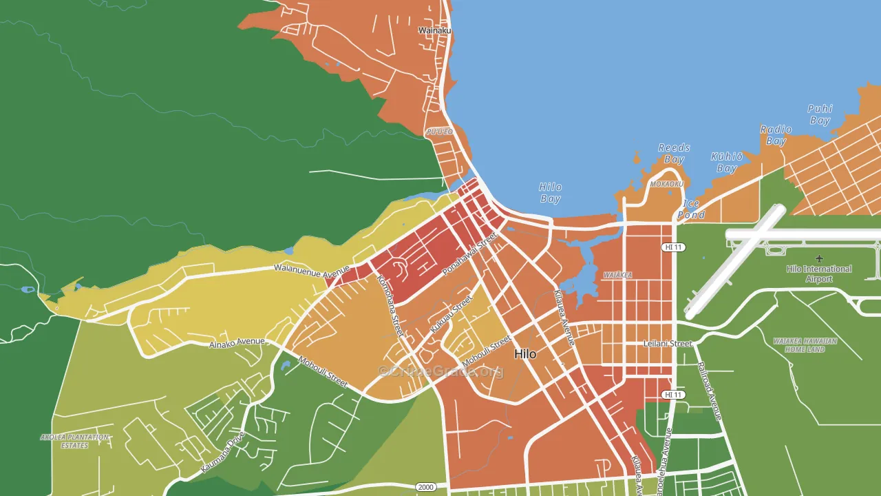 Downtown Hilo, Hilo, HI Map of Vehicle Theft Rates