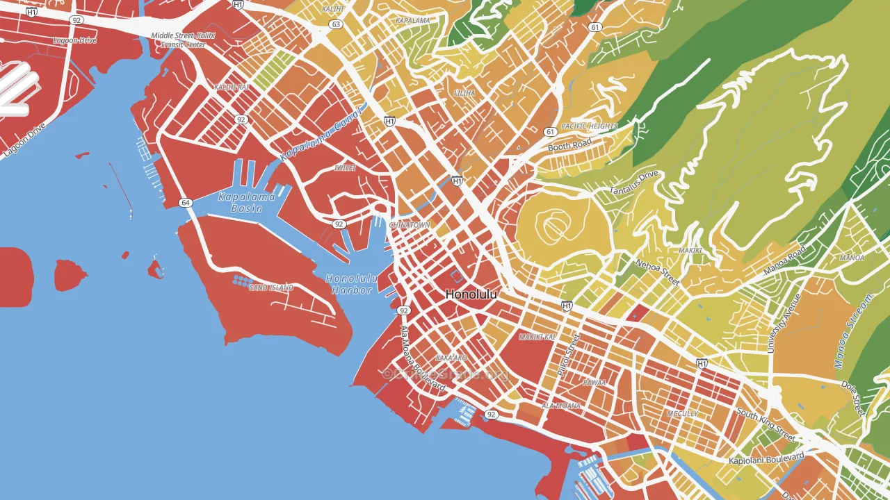 Downtown, Honolulu, HI Map of Vehicle Theft Rates