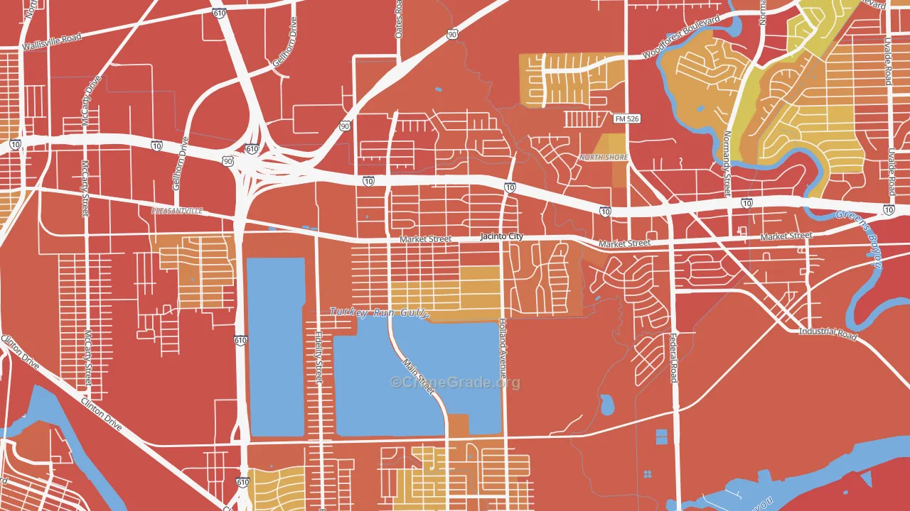 Downtown Jacinto City, Jacinto City, TX Map of Vehicle Theft Rates