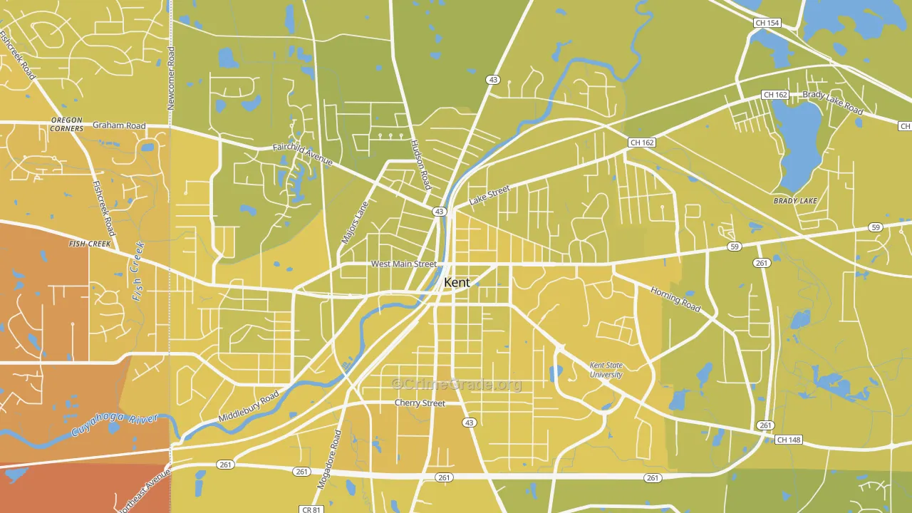 Downtown Kent, Kent, OH Map of Vehicle Theft Rates