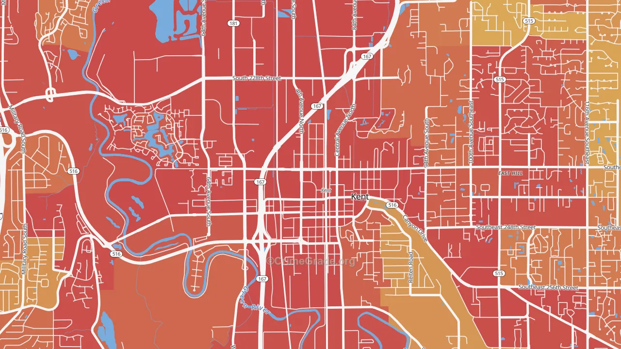 Downtown, Kent, WA Map of Vehicle Theft Rates