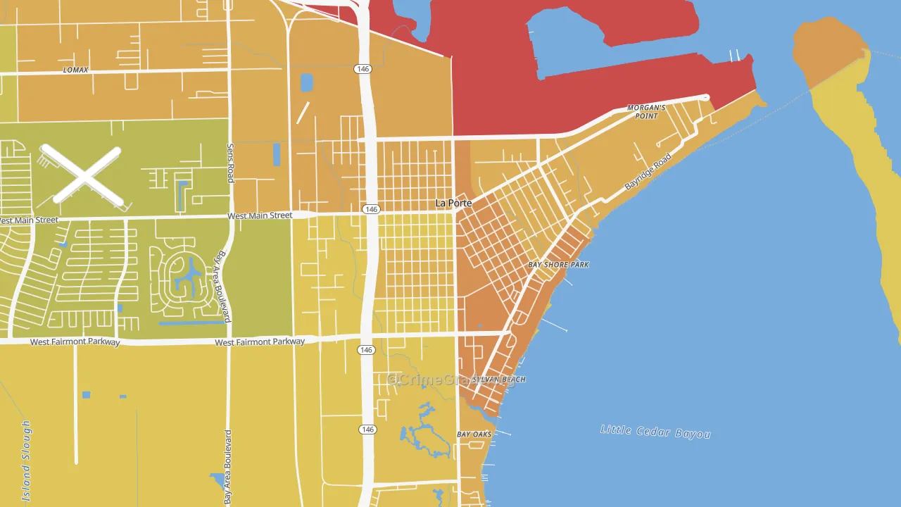Downtown La Porte, La Porte, TX Map of Vehicle Theft Rates