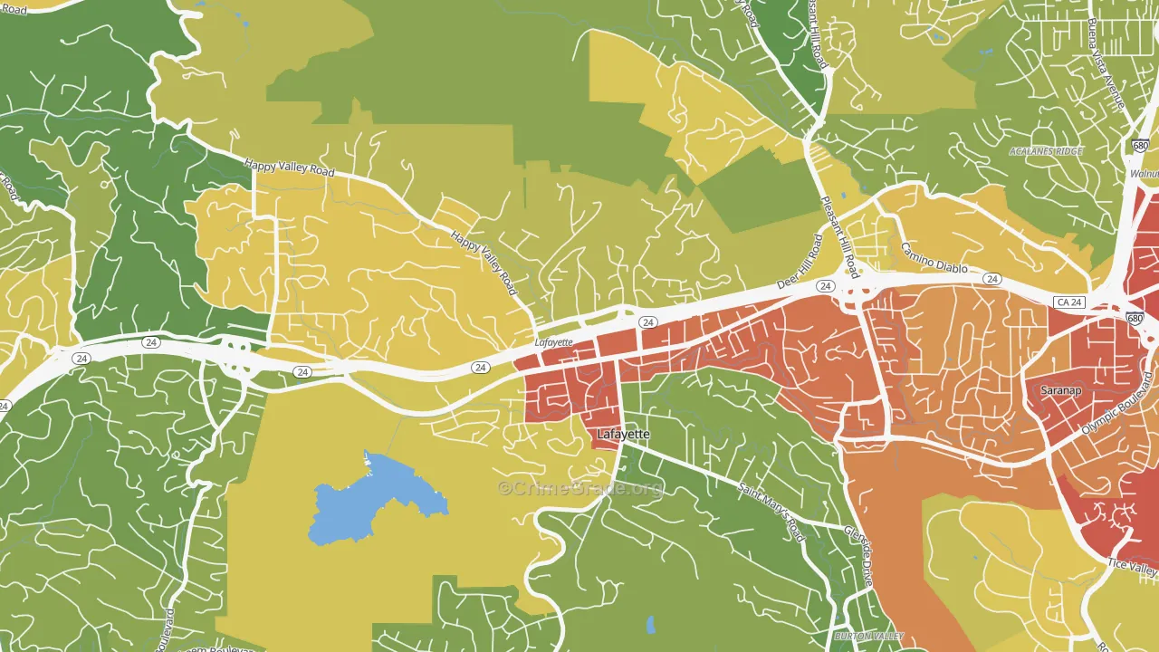 Downtown Lafayette, Lafayette, CA Map of Vehicle Theft Rates