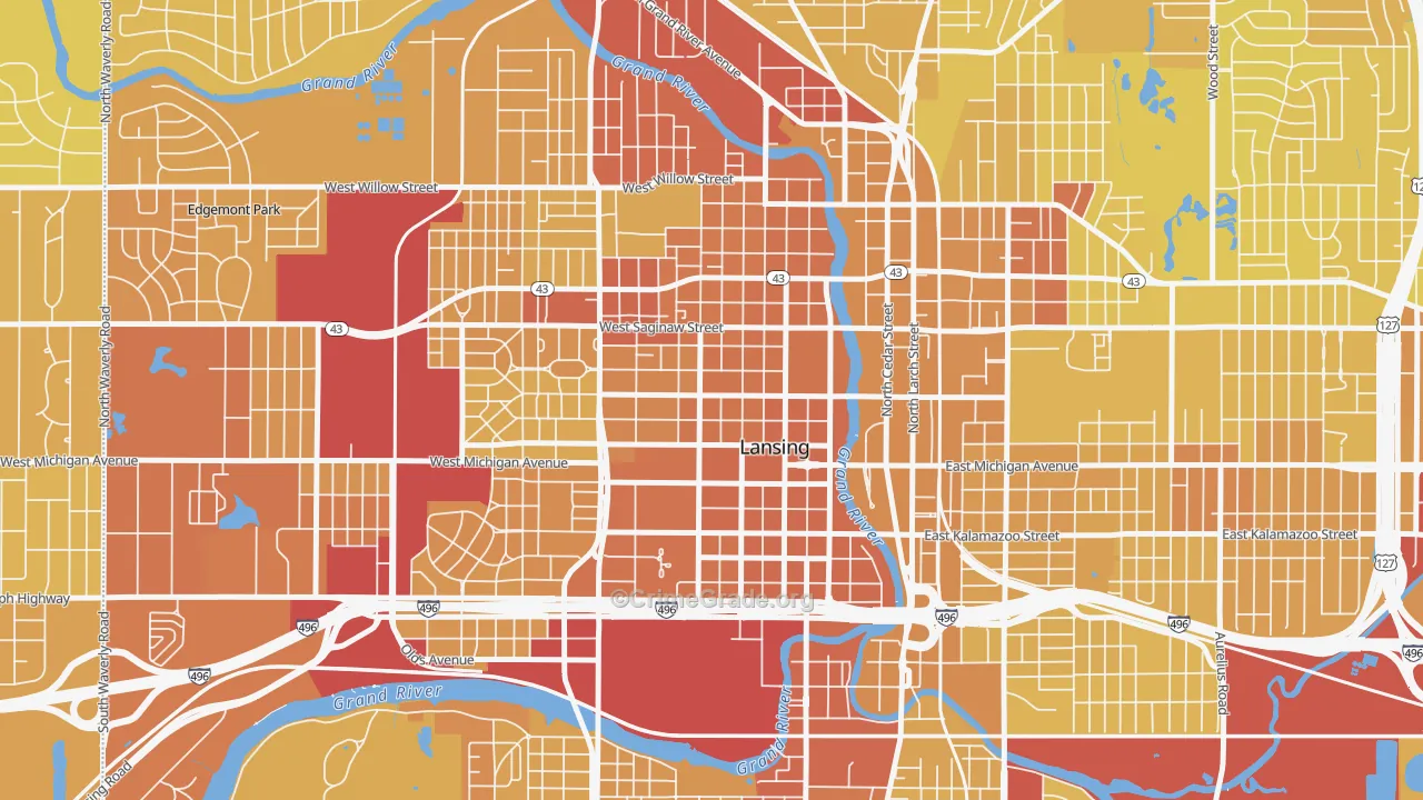 Downtown Lansing, Lansing, MI Map of Vehicle Theft Rates