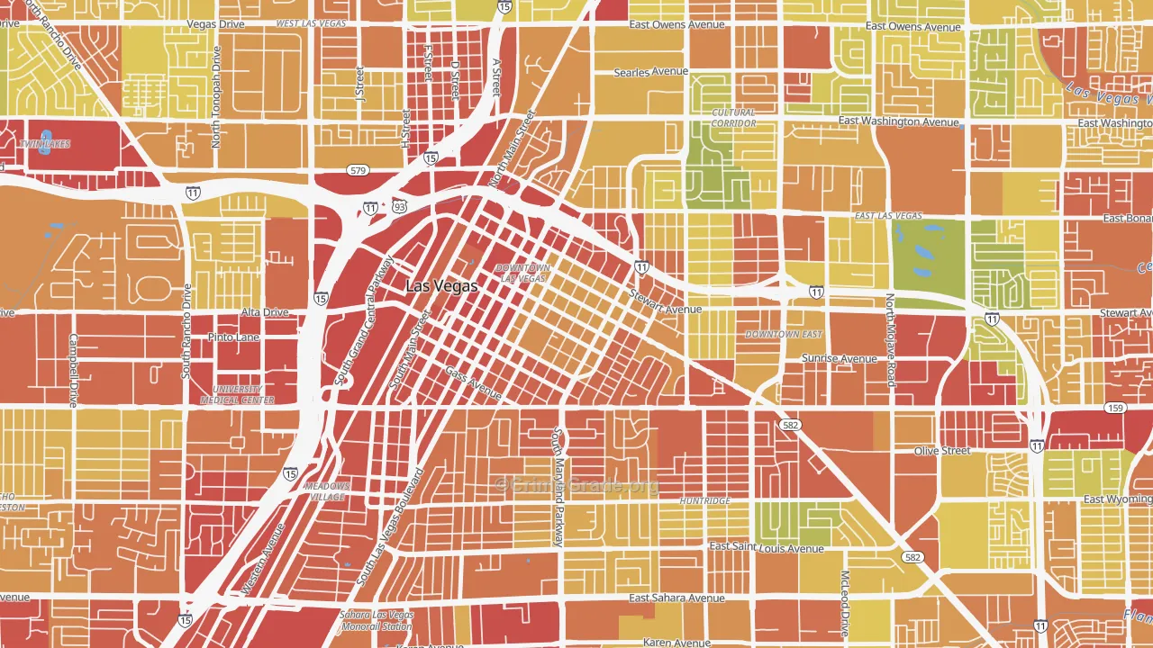 Downtown, Las Vegas, NV Map of Vehicle Theft Rates