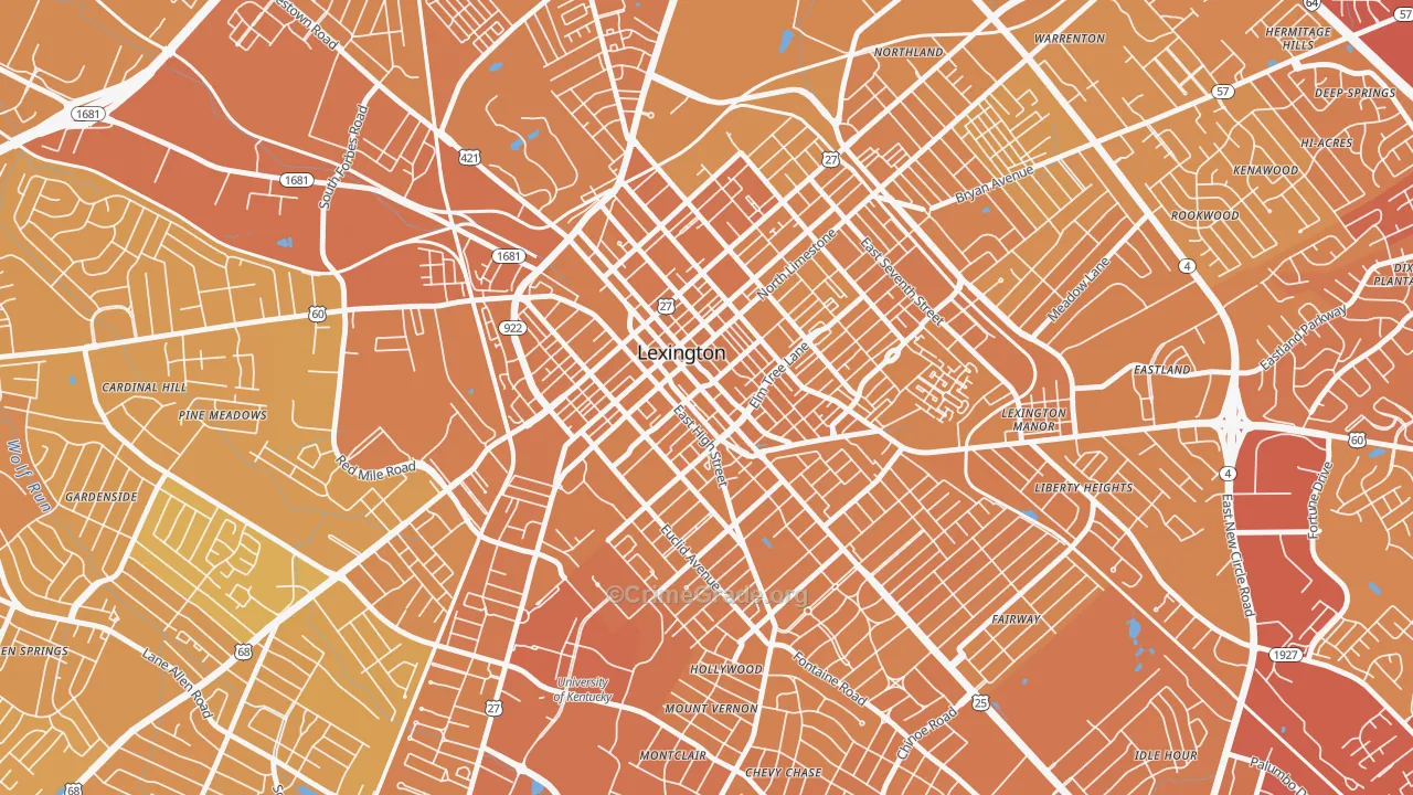 Downtown Lexington, Lexington, KY Map of Vehicle Theft Rates