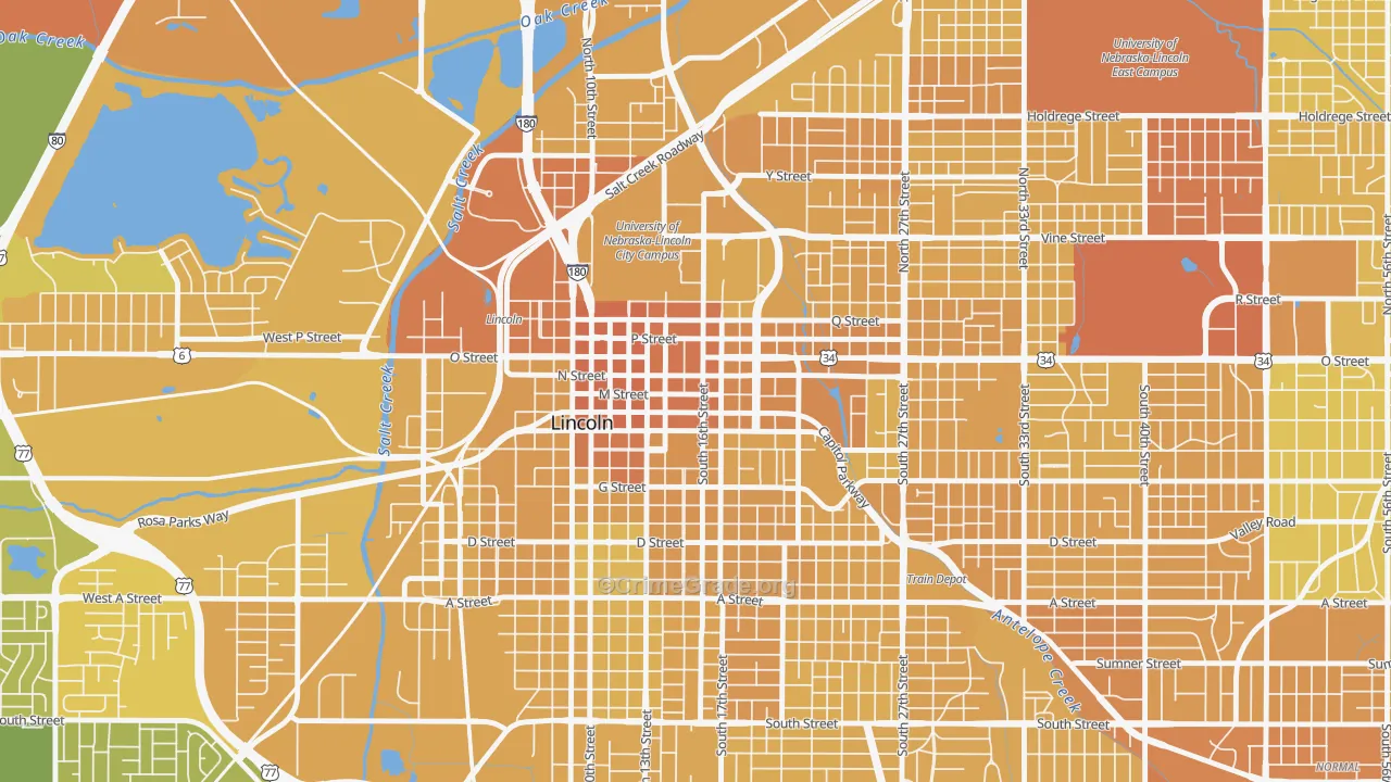 Downtown Lincoln, Lincoln, NE Map of Vehicle Theft Rates