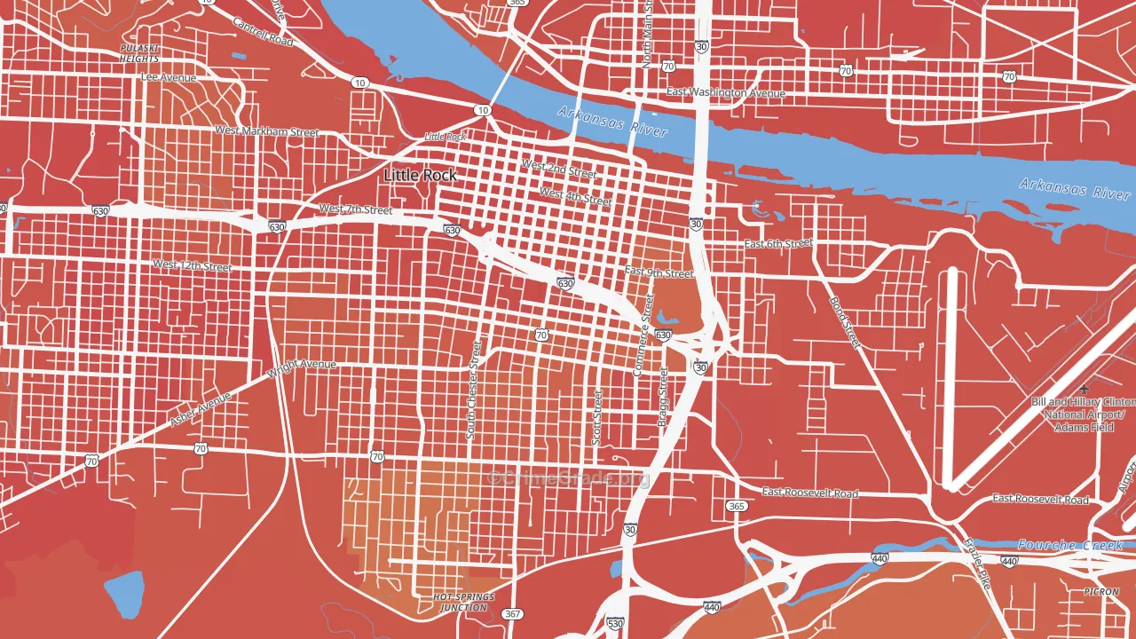 Downtown Little Rock, Little Rock, AR Map of Vehicle Theft Rates