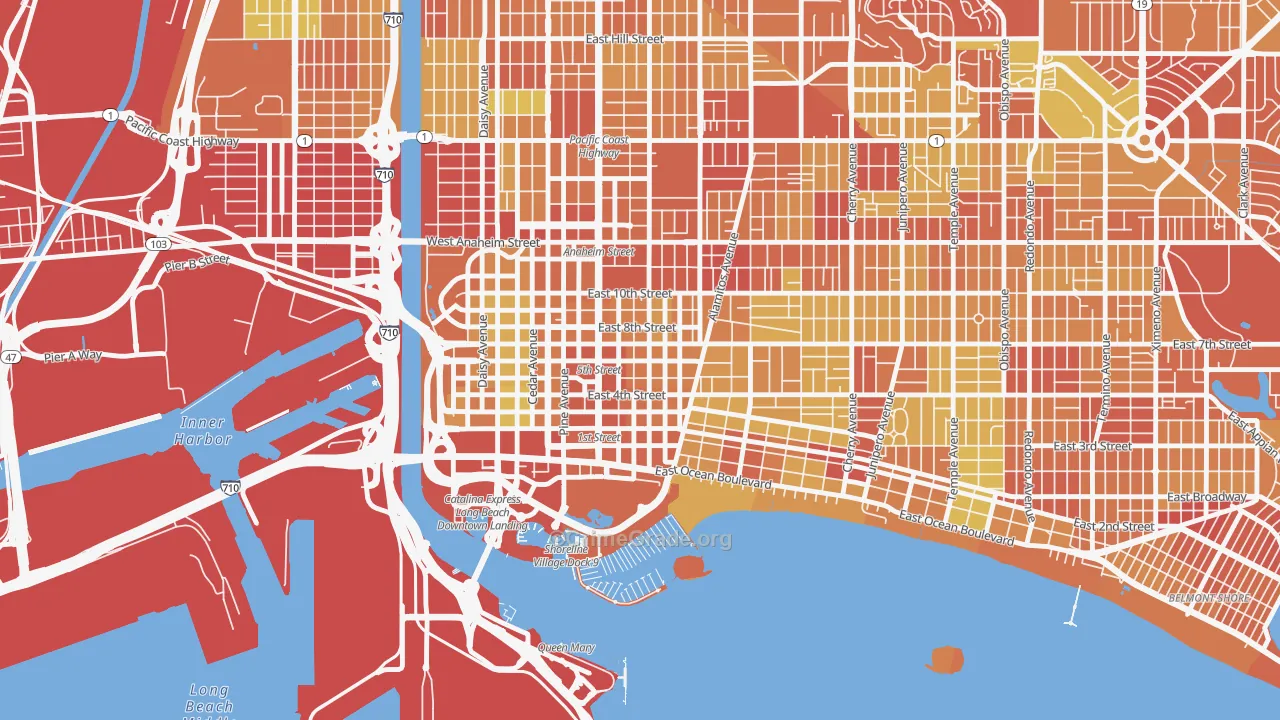 Downtown Long Beach, Long Beach, CA Map of Vehicle Theft Rates