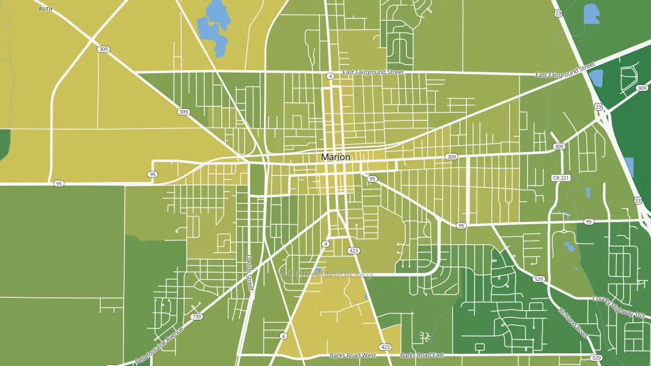 Downtown Marion, Marion, OH Map of Vehicle Theft Rates