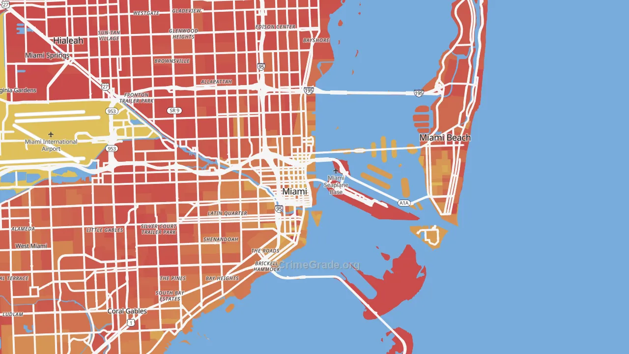Downtown Miami, Miami, FL Map of Vehicle Theft Rates