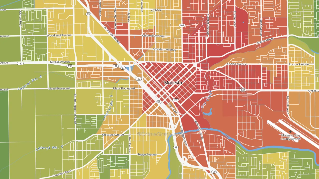 Downtown Modesto, Modesto, CA Map of Vehicle Theft Rates