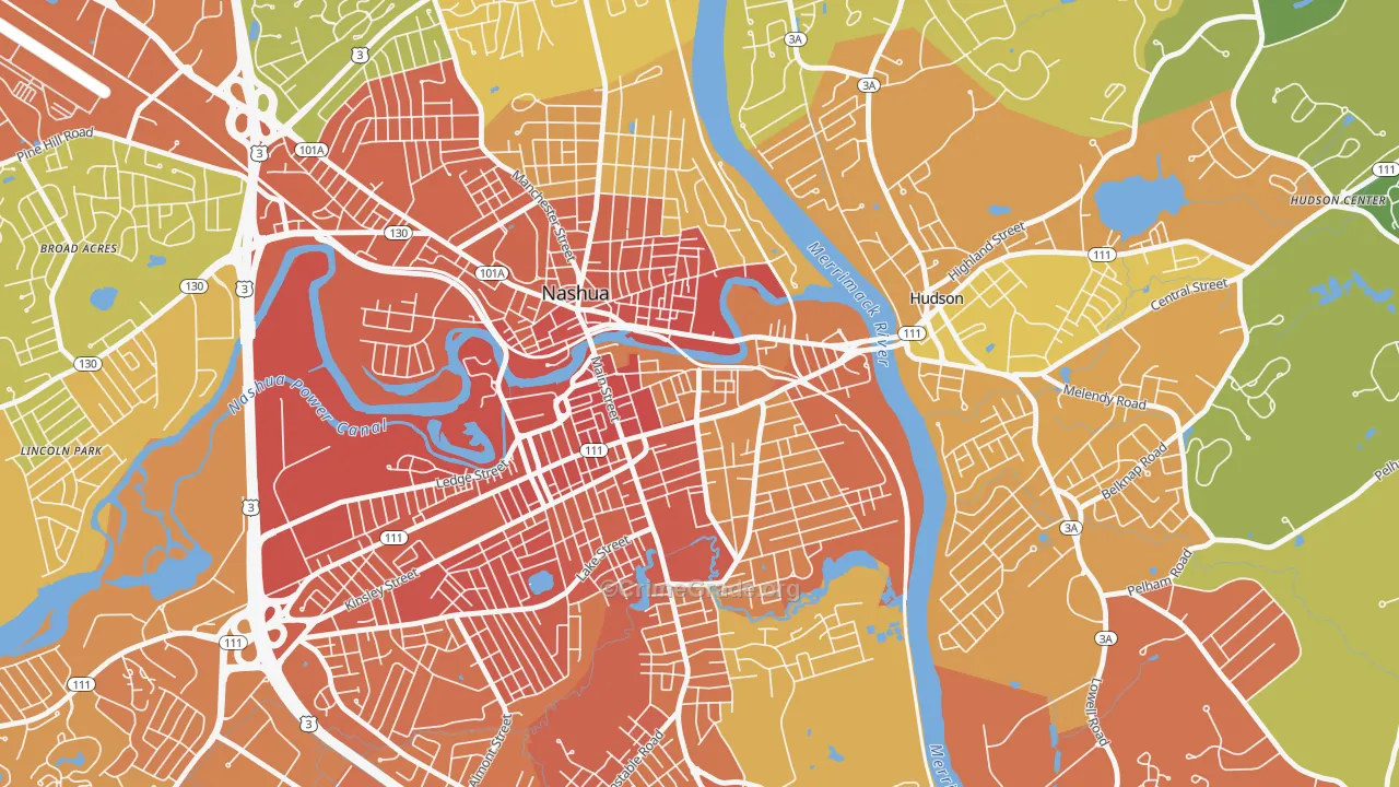 Downtown Nashua, Nashua, NH Map of Vehicle Theft Rates