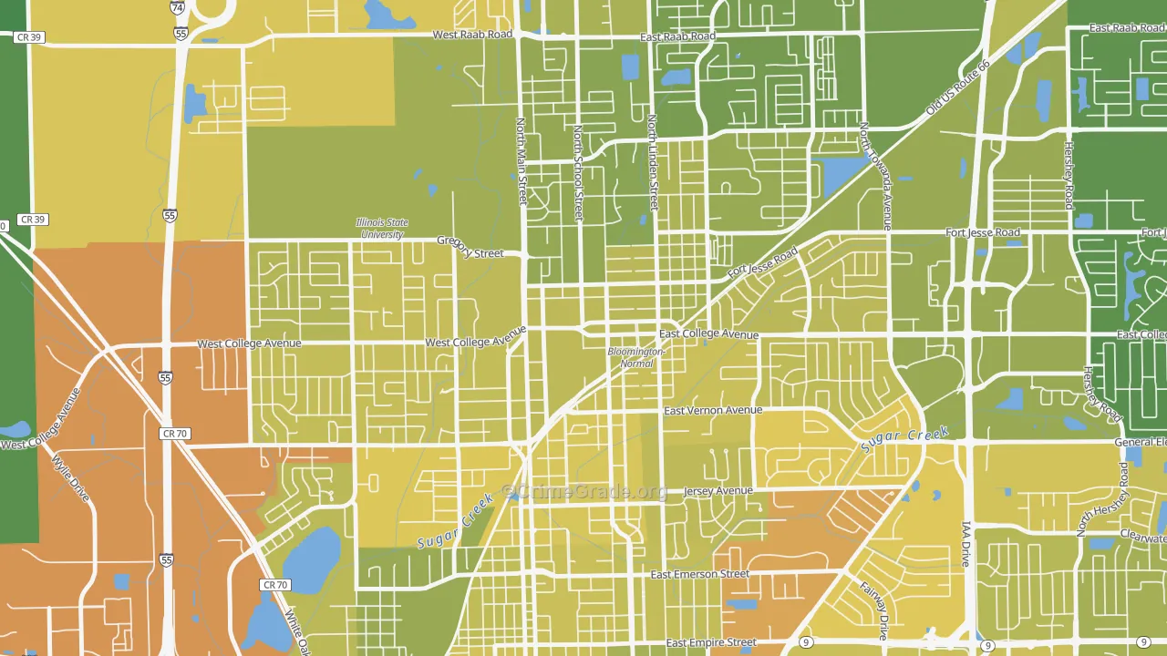 Downtown Normal, Normal, IL Map of Vehicle Theft Rates