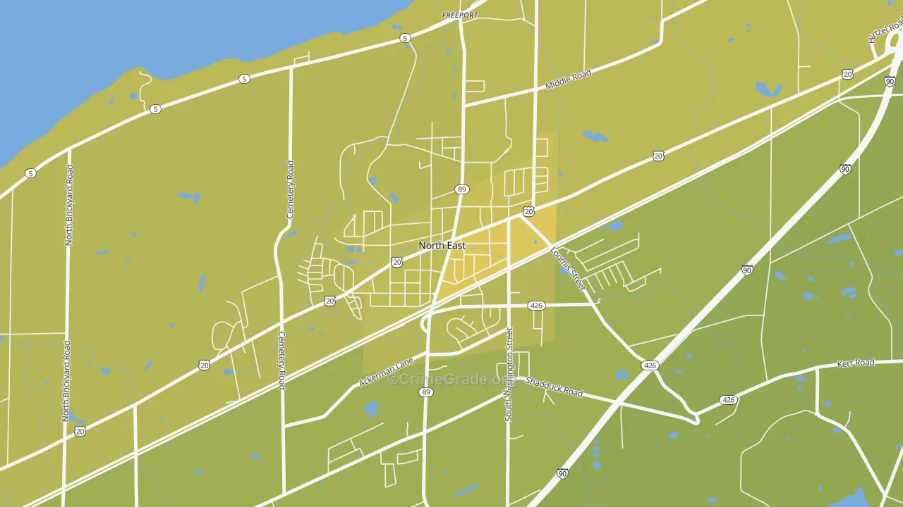 Downtown North East, North East, PA Map of Vehicle Theft Rates