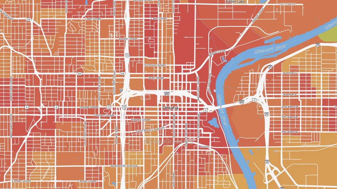 Downtown Omaha, Omaha, NE Map of Vehicle Theft Rates