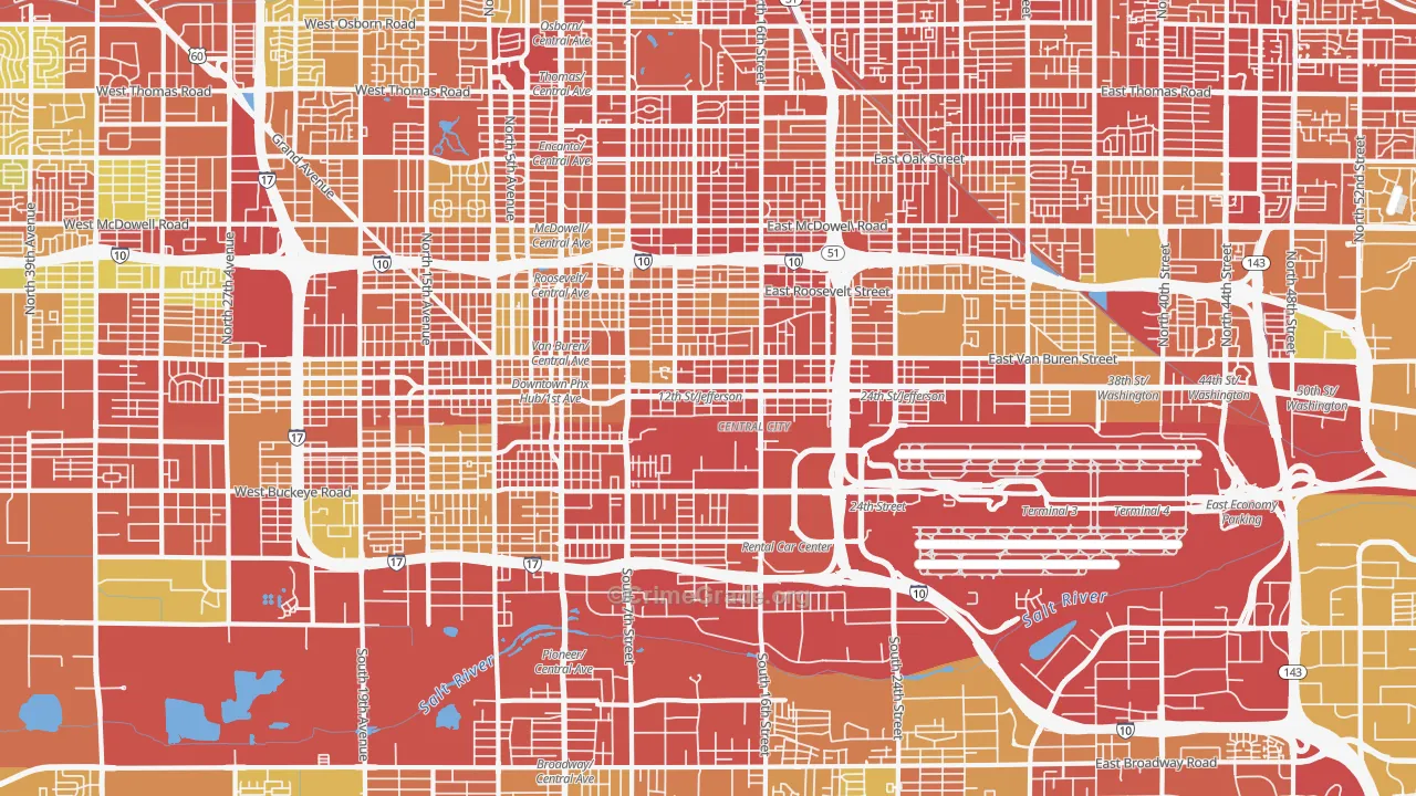 Downtown Phoenix, Phoenix, AZ Map of Vehicle Theft Rates