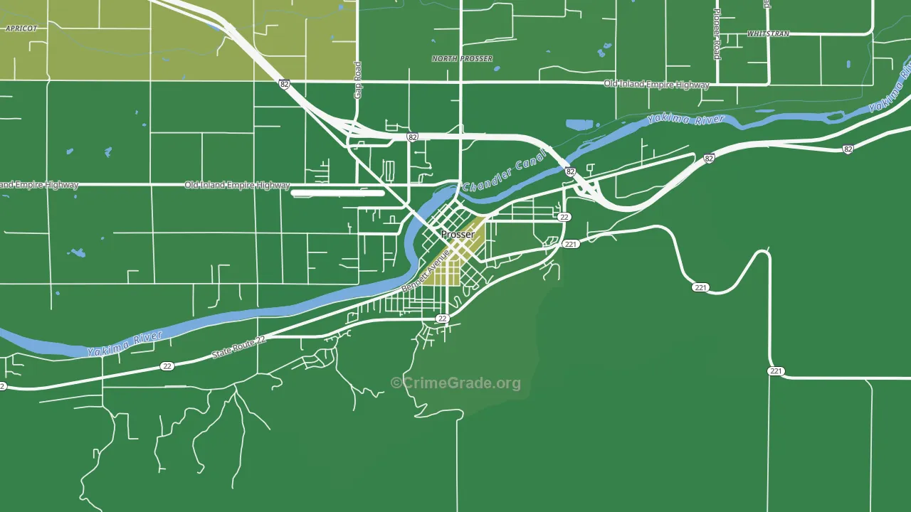 Downtown, Prosser, WA Map of Vehicle Theft Rates