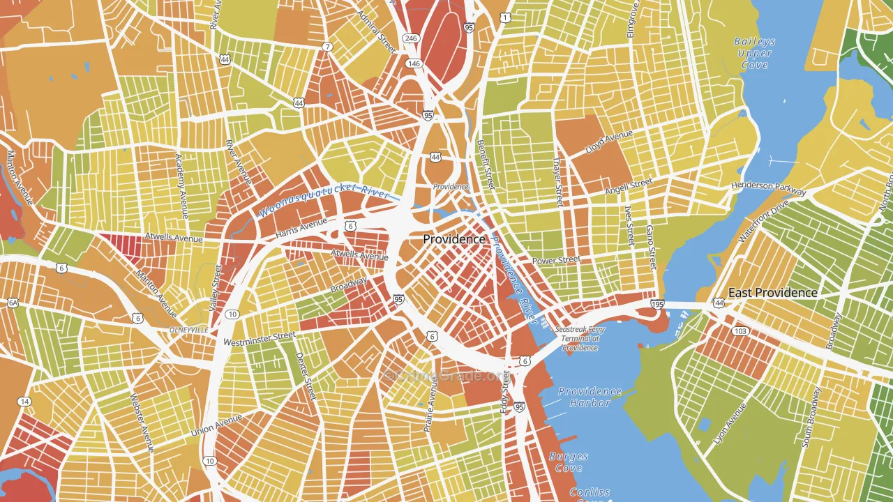 Downtown, Providence, RI Map of Vehicle Theft Rates