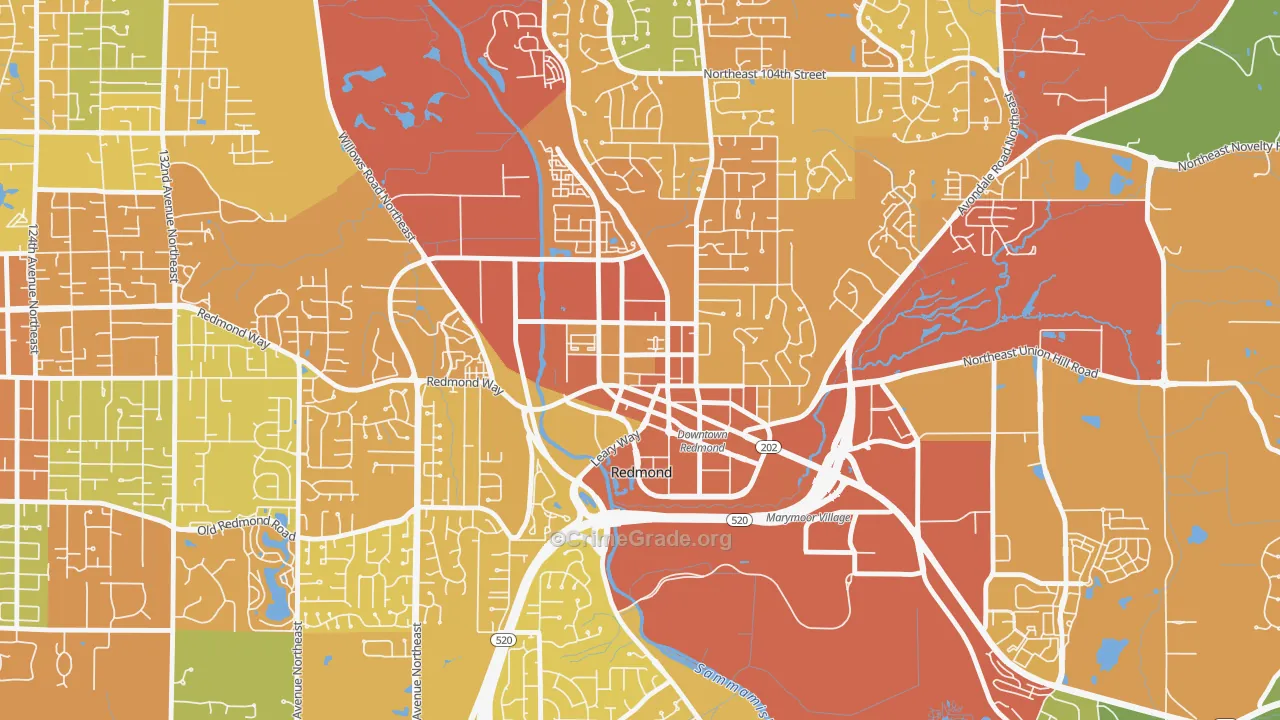 Downtown Redmond, Redmond, WA Map of Vehicle Theft Rates