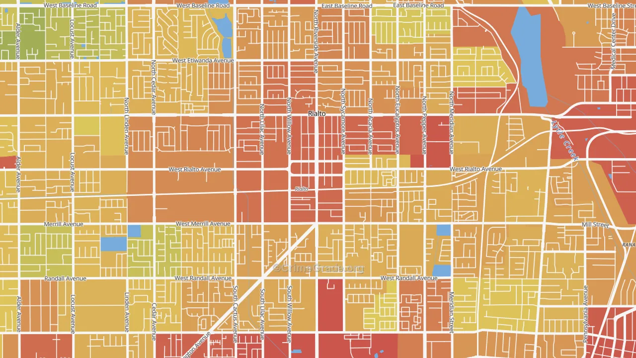 Downtown Rialto, Rialto, CA Map of Vehicle Theft Rates