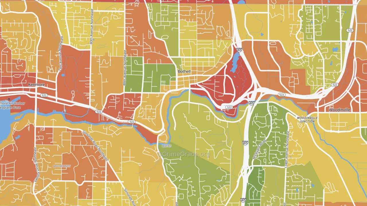 Downtown Riverfront-190th, Bothell, WA Map of Vehicle Theft Rates