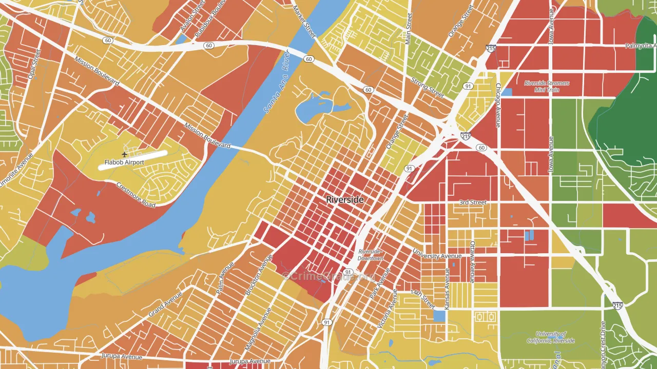 Downtown Riverside, Riverside, CA Map of Vehicle Theft Rates
