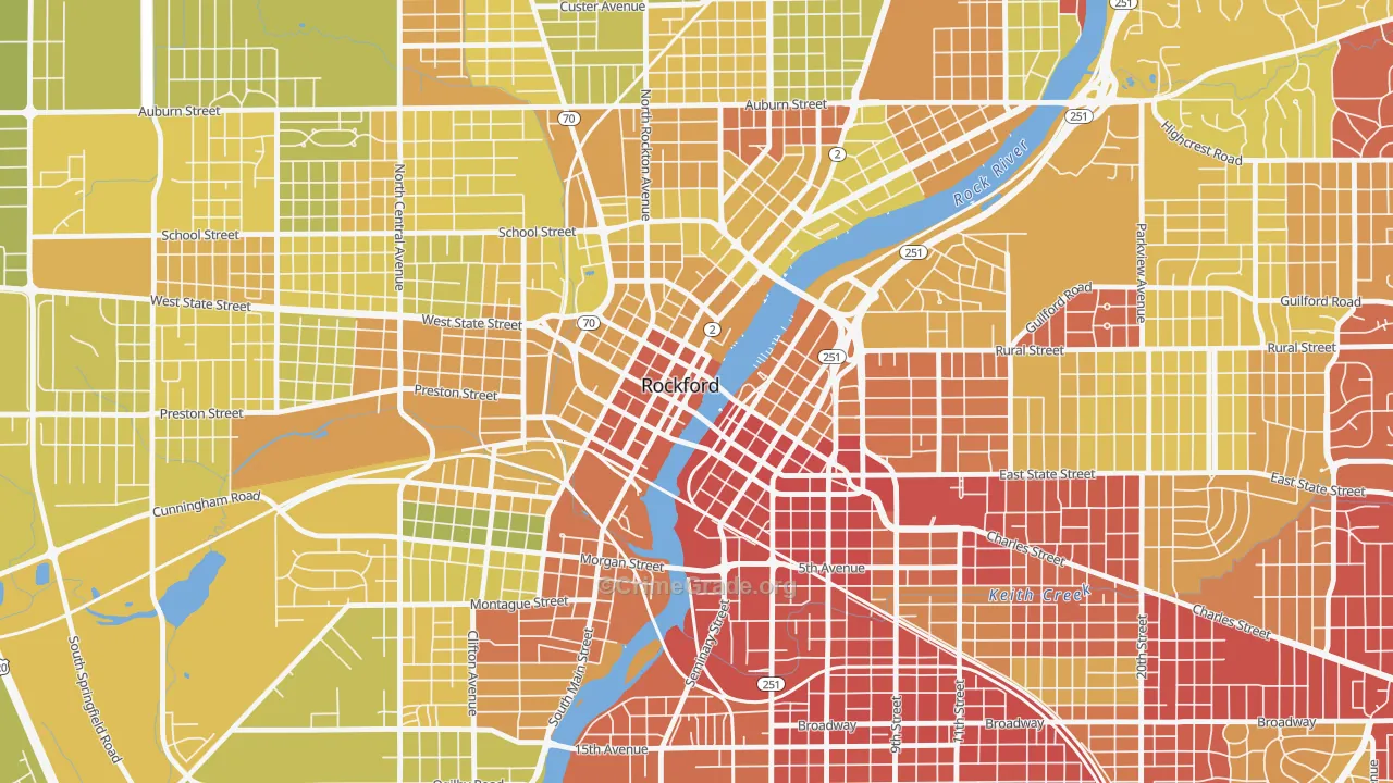 Downtown Rockford, Rockford, IL Map of Vehicle Theft Rates