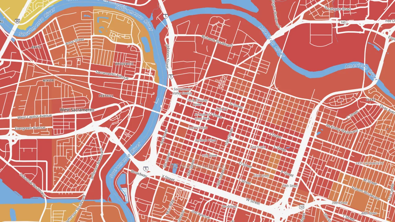 Downtown Sacramento, Sacramento, CA Map of Vehicle Theft Rates